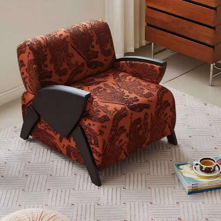 MARQI Beetle Lounge Chair, Curved Shell Accent Chair, Chenille Fabric, High Density Foam, Solid Wood Frame, Low Profile Designer Single Leisure Chair for Bedroom Balcony
