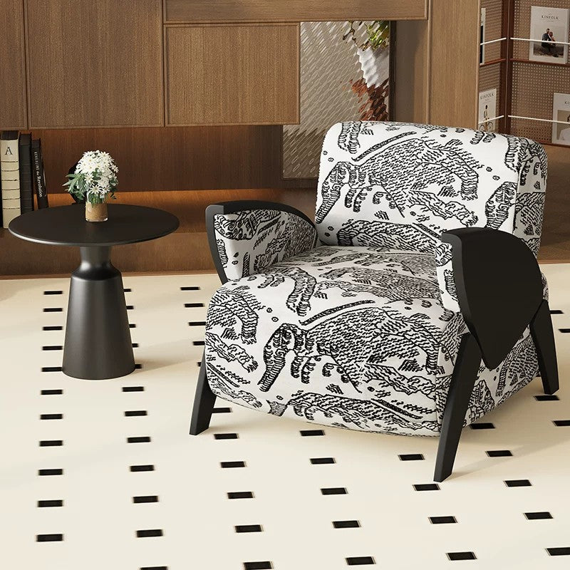 MARQI Beetle Lounge Chair, Curved Shell Accent Chair, Chenille Fabric, High Density Foam, Solid Wood Frame, Low Profile Designer Single Leisure Chair for Bedroom Balcony