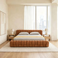 MARQI Flexform Woven Bed, Designer Upholstered Bed, Textured Woven Fabric Headboard, Solid Plywood Slat Base, Contemporary Luxury Bed for Large Bedroom