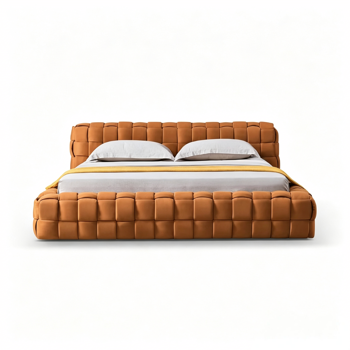 MARQI Flexform Woven Bed, Designer Upholstered Bed, Textured Woven Fabric Headboard, Solid Plywood Slat Base, Contemporary Luxury Bed for Large Bedroom