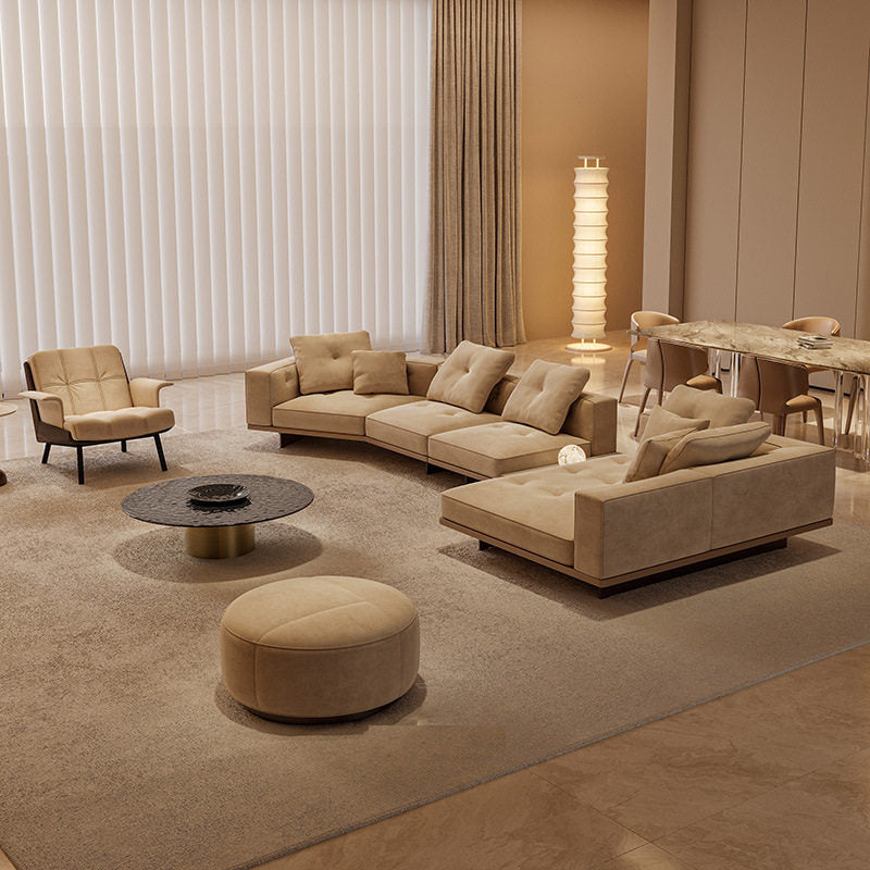 【Brand】Dilan Grand Chaise Sofa, Italian Minimalist Modular Upholstered Fabric Sectional with Suspended Metal Base, Goose‑Down Filled Lounge Couch for Villa & Large Living Room