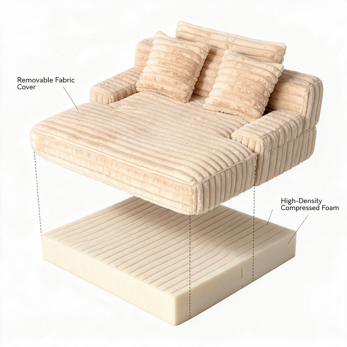Roll‑Packed Vacuum Compressed Sofa, Comfortable Fabric Couch, Ideal for Living Room, Guest Room