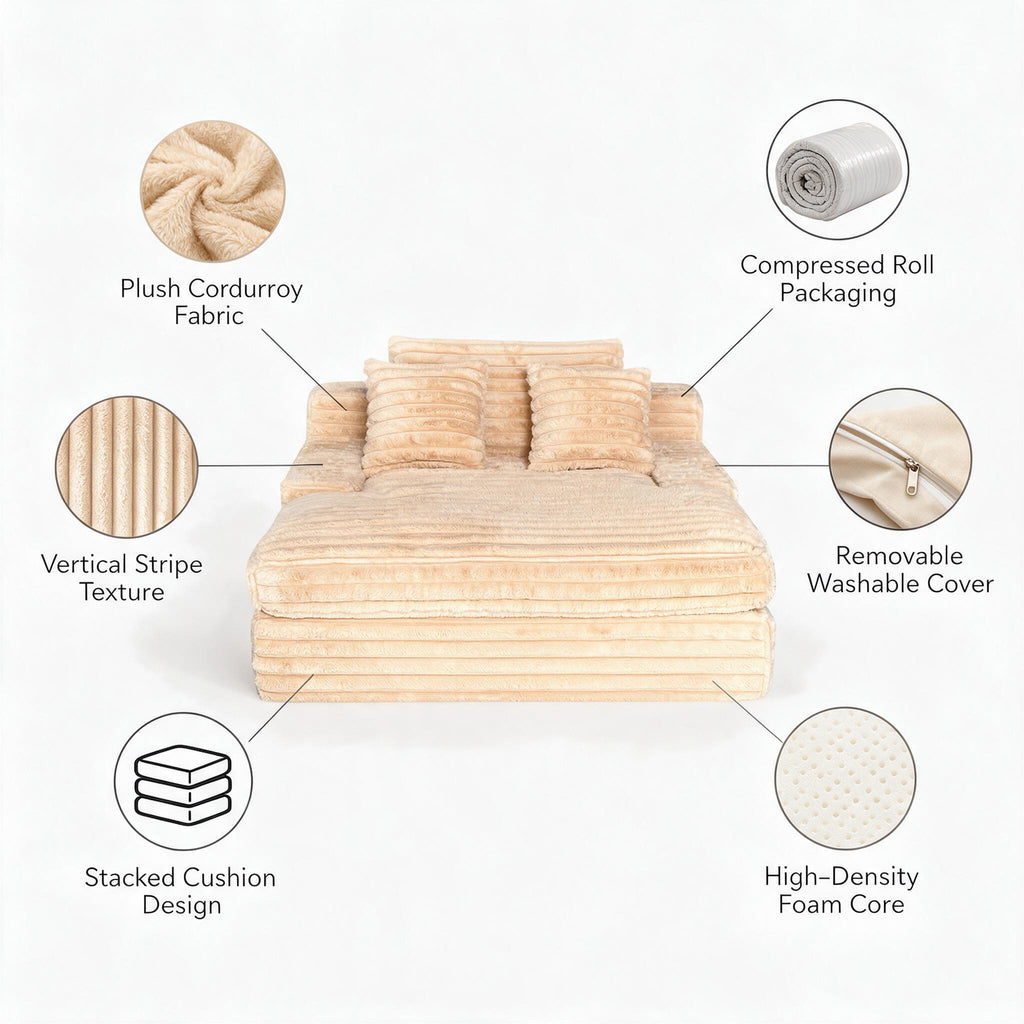 Roll‑Packed Vacuum Compressed Sofa, Comfortable Fabric Couch, Ideal for Living Room, Guest Room