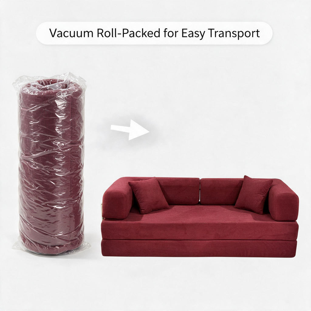 Compressed Foam Sofa, Vacuum Roll‑up Couch, Soft Upholstered Sofa, Household Furniture for Apartment