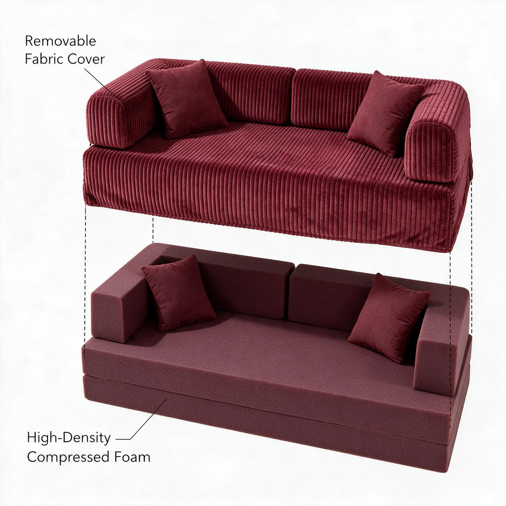 Compressed Foam Sofa, Vacuum Roll‑up Couch, Soft Upholstered Sofa, Household Furniture for Apartment