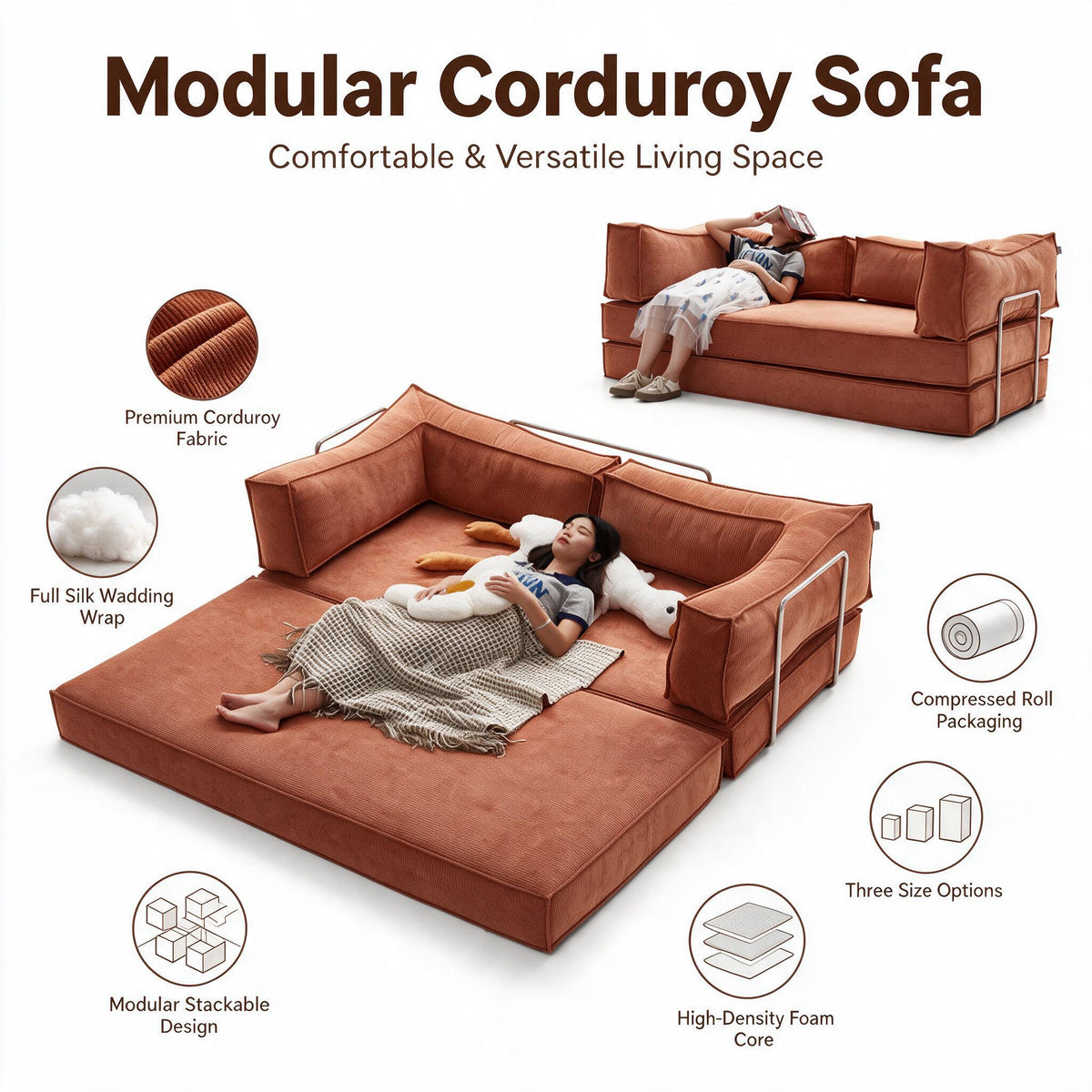 Vacuum‑Sealed Compressed Sofa, Roll‑Pack Couch, Ergonomic Support Sofa for Indoor Home Use