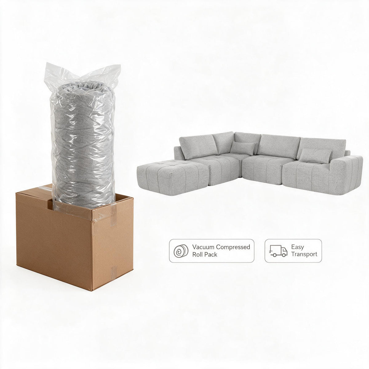 Compressed Sofa Couch, Roll‑Packed Vacuum Foam Sofa, No Heavy Cargo Trouble, Furniture for Cross‑Border Supply