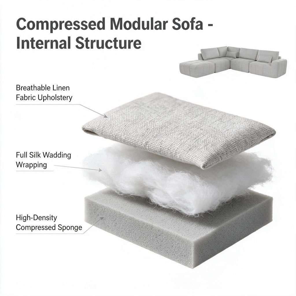 Compressed Sofa Couch, Roll‑Packed Vacuum Foam Sofa, No Heavy Cargo Trouble, Furniture for Cross‑Border Supply