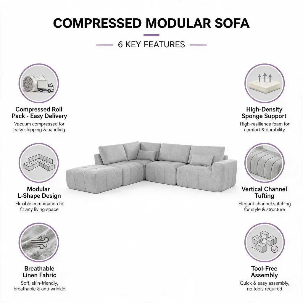Compressed Sofa Couch, Roll‑Packed Vacuum Foam Sofa, No Heavy Cargo Trouble, Furniture for Cross‑Border Supply