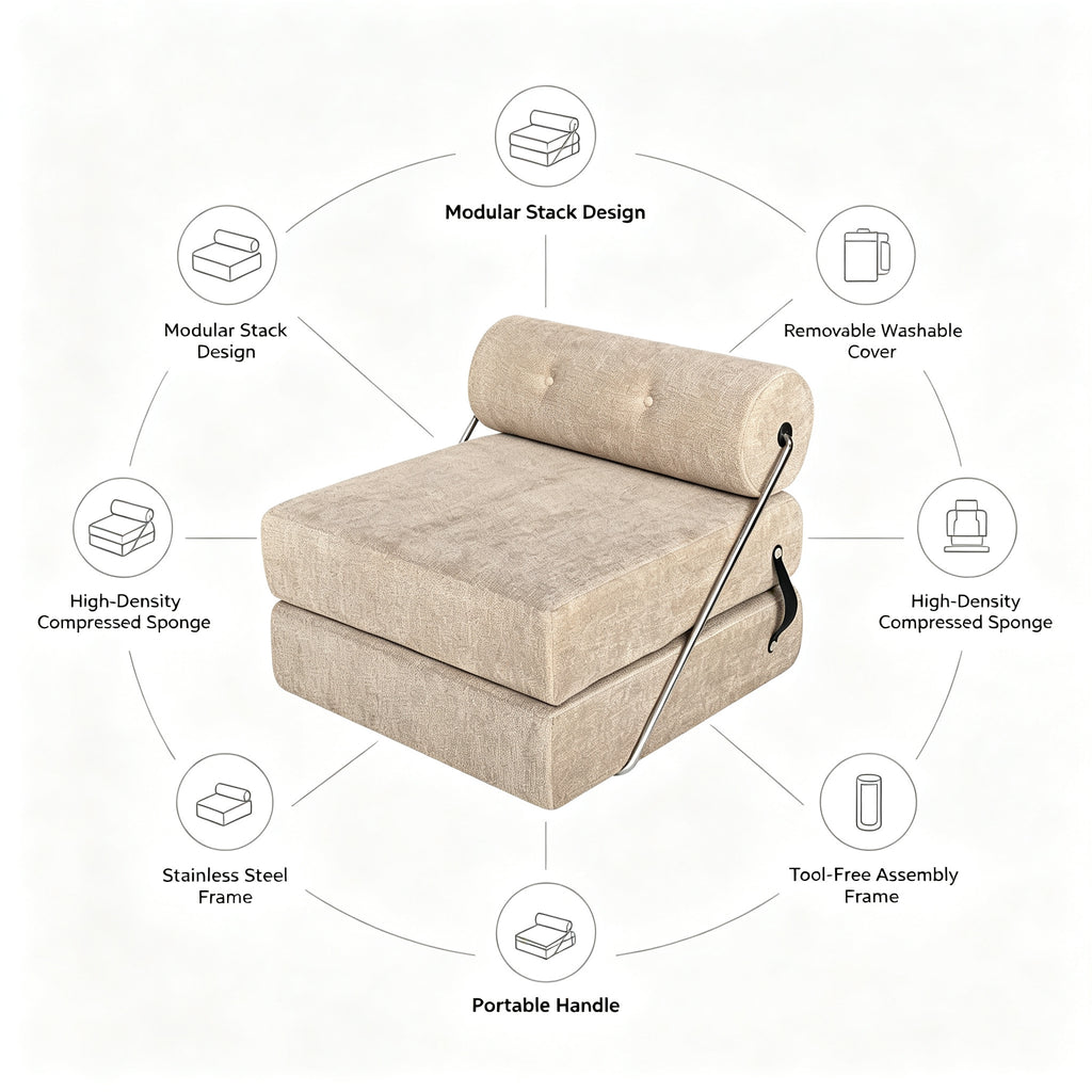 Vacuum Roll‑Packed Compressed Sofa, Indoor Foam Couch, Easy‑to‑Install Living Room Furniture Sofa