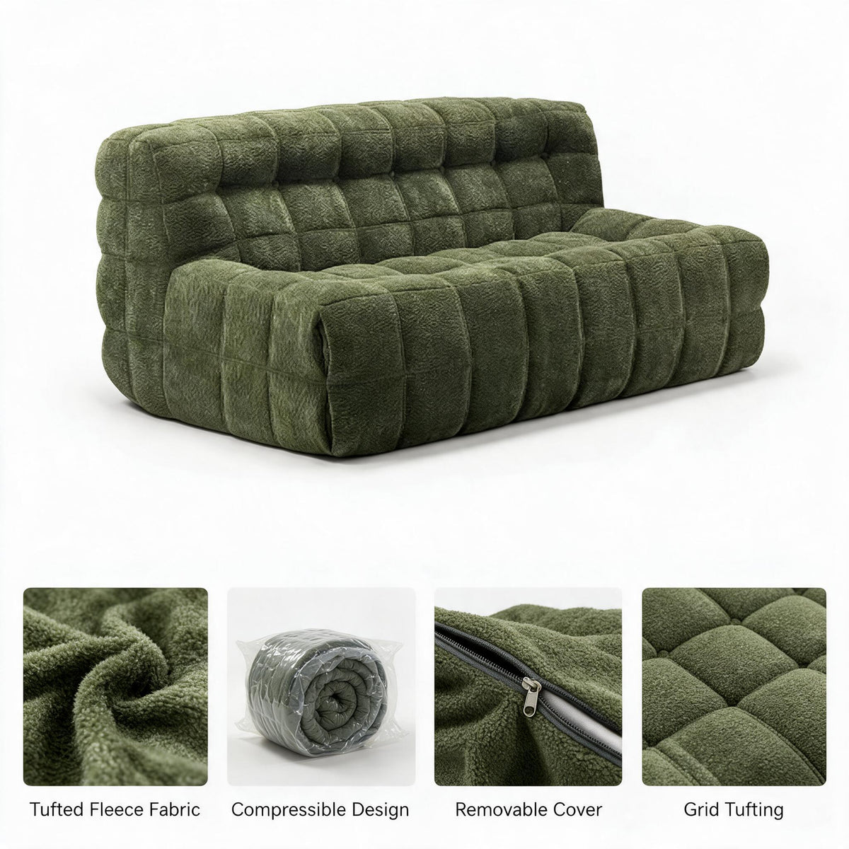 Vacuum Compressed Roll‑Pack Sofa, Space‑Saving Package, Quick Rebound After Unboxing, Modern Couch