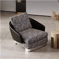 【Brand】Minotti‑Style Minimalist Lounge Chair, Italian Designer Fabric Accent Armchair, Tailored Stitching Upholstered Chair with Solid Wood Base for Reading Nook & Modern Villa