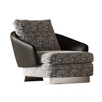 【Brand】Minotti‑Style Minimalist Lounge Chair, Italian Designer Fabric Accent Armchair, Tailored Stitching Upholstered Chair with Solid Wood Base for Reading Nook & Modern Villa