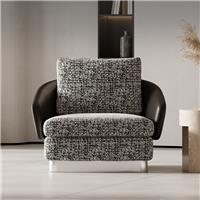 【Brand】Minotti‑Style Minimalist Lounge Chair, Italian Designer Fabric Accent Armchair, Tailored Stitching Upholstered Chair with Solid Wood Base for Reading Nook & Modern Villa