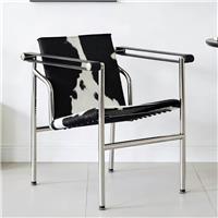 【Brand】LC1 Basculant Armchair, Mid‑Century Modern Fabric Sling Accent Chair, Tilting Backrest Polished Chrome Tubular Steel Frame Lounge Chair for Study & Luxury Home