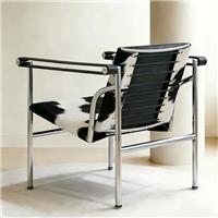 【Brand】LC1 Basculant Armchair, Mid‑Century Modern Fabric Sling Accent Chair, Tilting Backrest Polished Chrome Tubular Steel Frame Lounge Chair for Study & Luxury Home