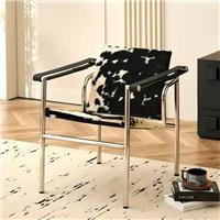 【Brand】LC1 Basculant Armchair, Mid‑Century Modern Fabric Sling Accent Chair, Tilting Backrest Polished Chrome Tubular Steel Frame Lounge Chair for Study & Luxury Home