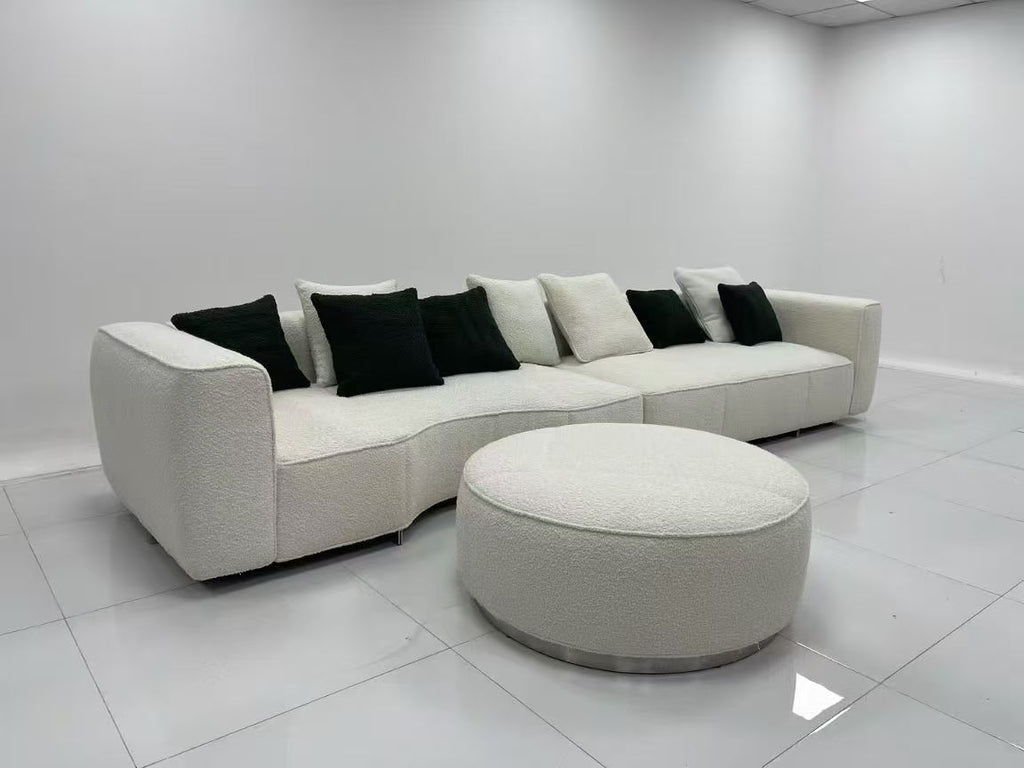 【Brand】Yves Modular Sofa, Italian Minimalist Sectional Sofa, 70s‑Inspired Asymmetrical Stitching Upholstered Couch with Invisible Aluminum Legs for Villa & Open‑Concept Living Room